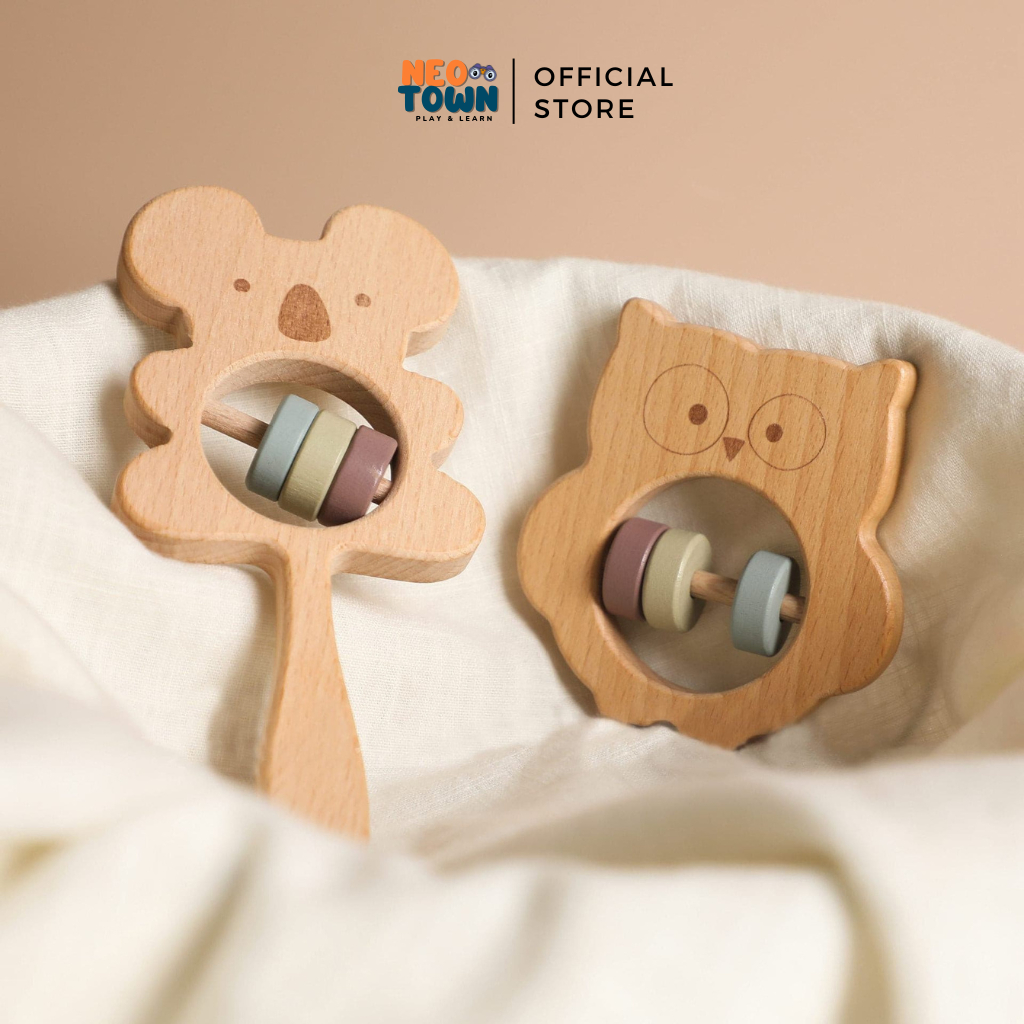 Lục Lạc Gỗ Hình Động Vật Cho Bé Neo Town - Wooden Animals Baby Rattles
