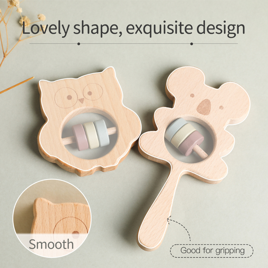 Lục Lạc Gỗ Hình Động Vật Cho Bé Neo Town - Wooden Animals Baby Rattles