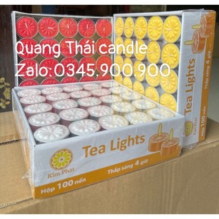 Bán Sỉ - Hộp 100v cháy 4h Nến Tealight Bông Hoa Mai Xông Nhà Cửa Spa - Nến Hoa Đăng - Ko Mùi Ko Khói, Màu Trắng Vàng Đỏ