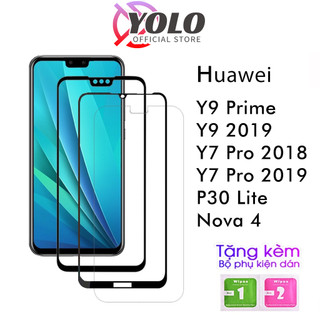 Kính Cường Lực Huawei Y9 Prime Y9 2019 Y7 Pro 2018 Y7 Pro 2019 P30 Lite Nova 4e Trong Suốt Full Màn tặng kèm khăn lau