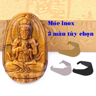 Mặt dây chuyền Phật Đại nhật như lai đá mắt hổ 2.2 x 3.6cm, 2.9 x 4.5cm kèm móc inox