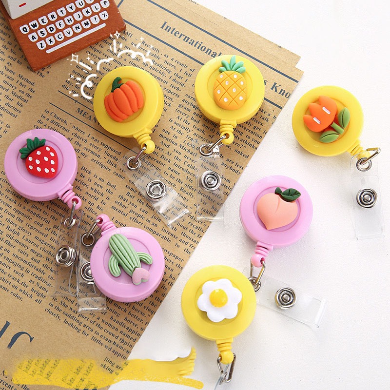 Dây đeo củ rút, dây đeo thẻ, móc đeo thẻ, hình thú đáng yêu, hình trái cây 3d dễ thương