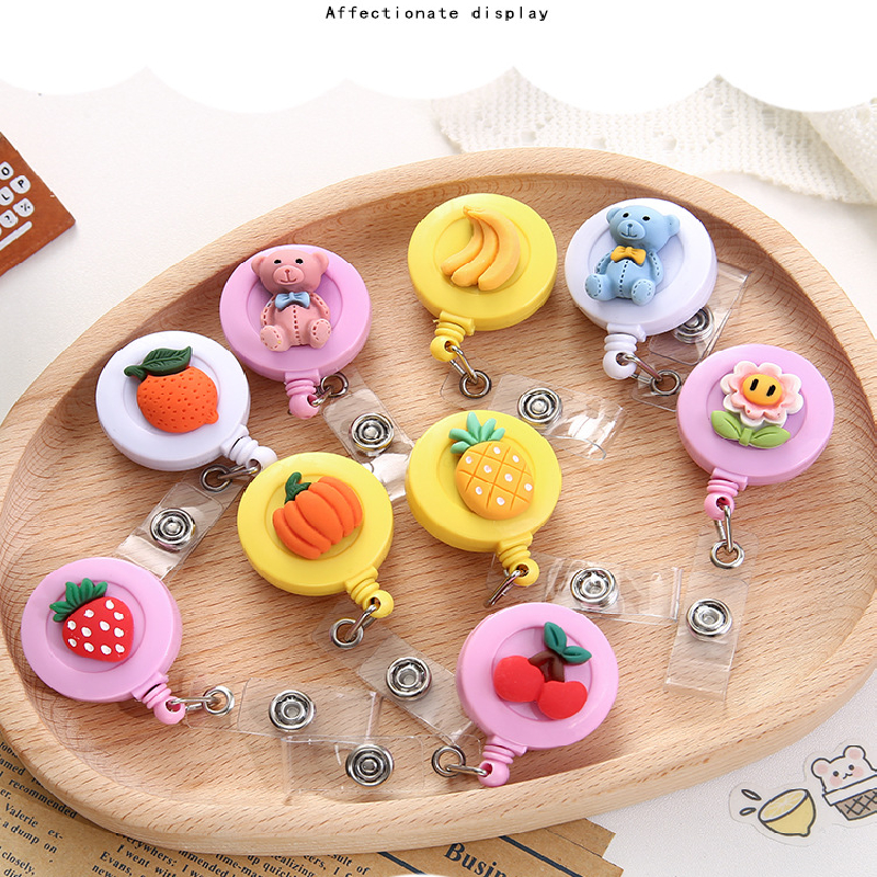 Dây đeo củ rút, dây đeo thẻ, móc đeo thẻ, hình thú đáng yêu, hình trái cây 3d dễ thương