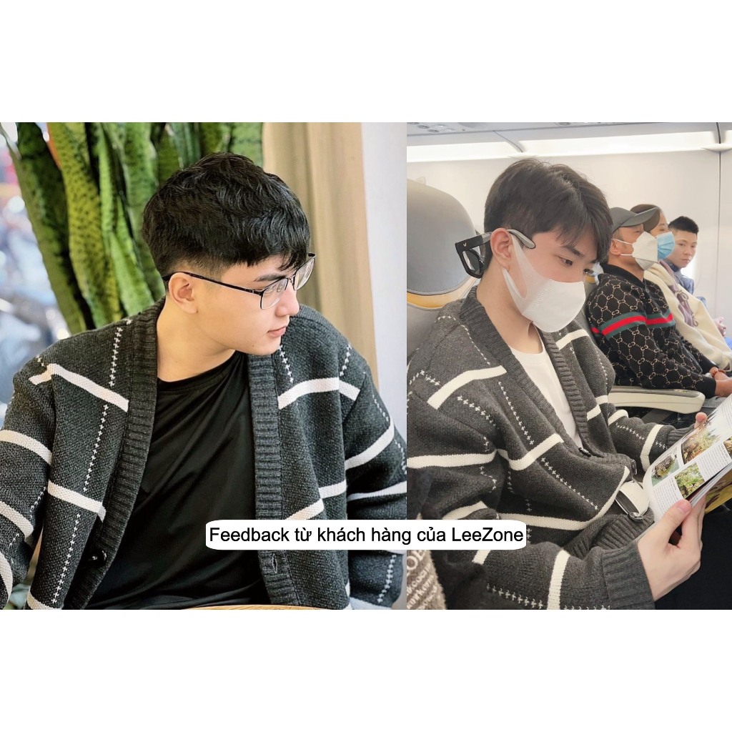 Áo khoác Len nam LeeZone cao cấp | Cardigan kẻ trắng