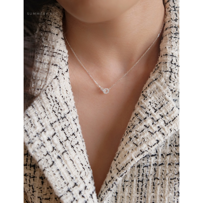 Vòng cổ bạc 925 SUMMERY vòng tròn đá đan dây chuyền S925 mạ vàng