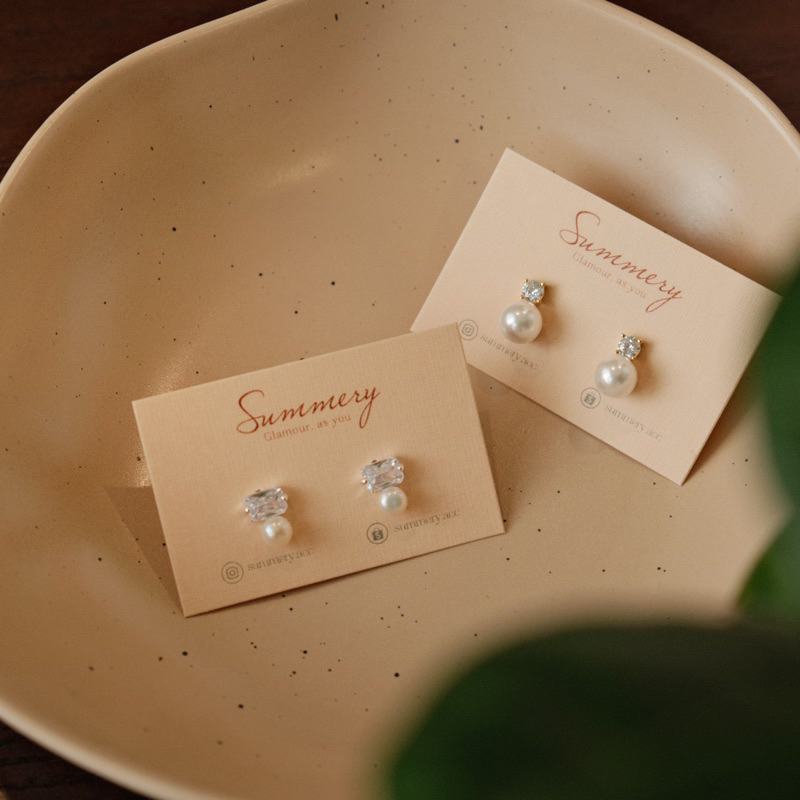 Khuyên tai bạc 925 SUMMERY nụ ngọc trai nhân tạo 8mm phối đá bông tai S925