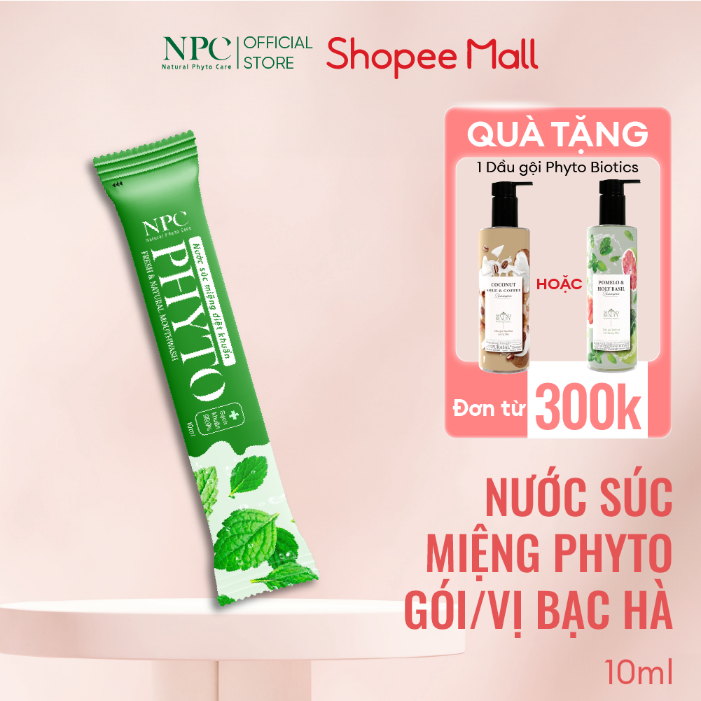 Nước súc miệng Phyto gói 10ml diệt khuẩn 99.9% tinh dầu bạc hà - NPC PHAR