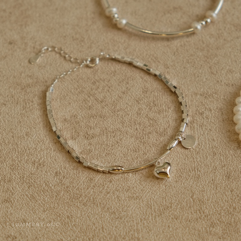 Vòng tay bạc 925 SUMMERY trái tim dây chuỗi lắc tay S925