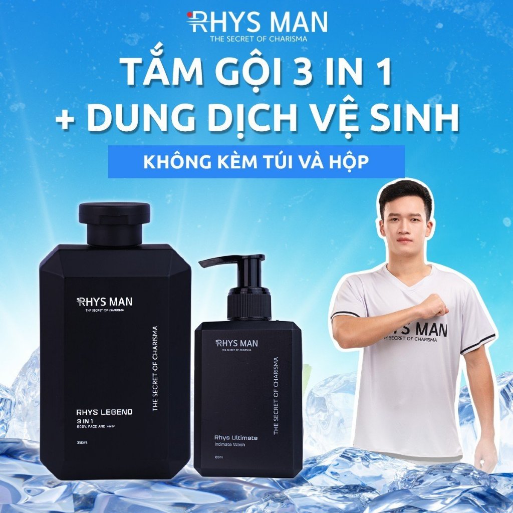 Sữa tắm gội nam 3in1 Rhys Man 350ml & Dung dịch vệ sinh nam bạc hà 120ml Rhys Ultimate RHYSMAN