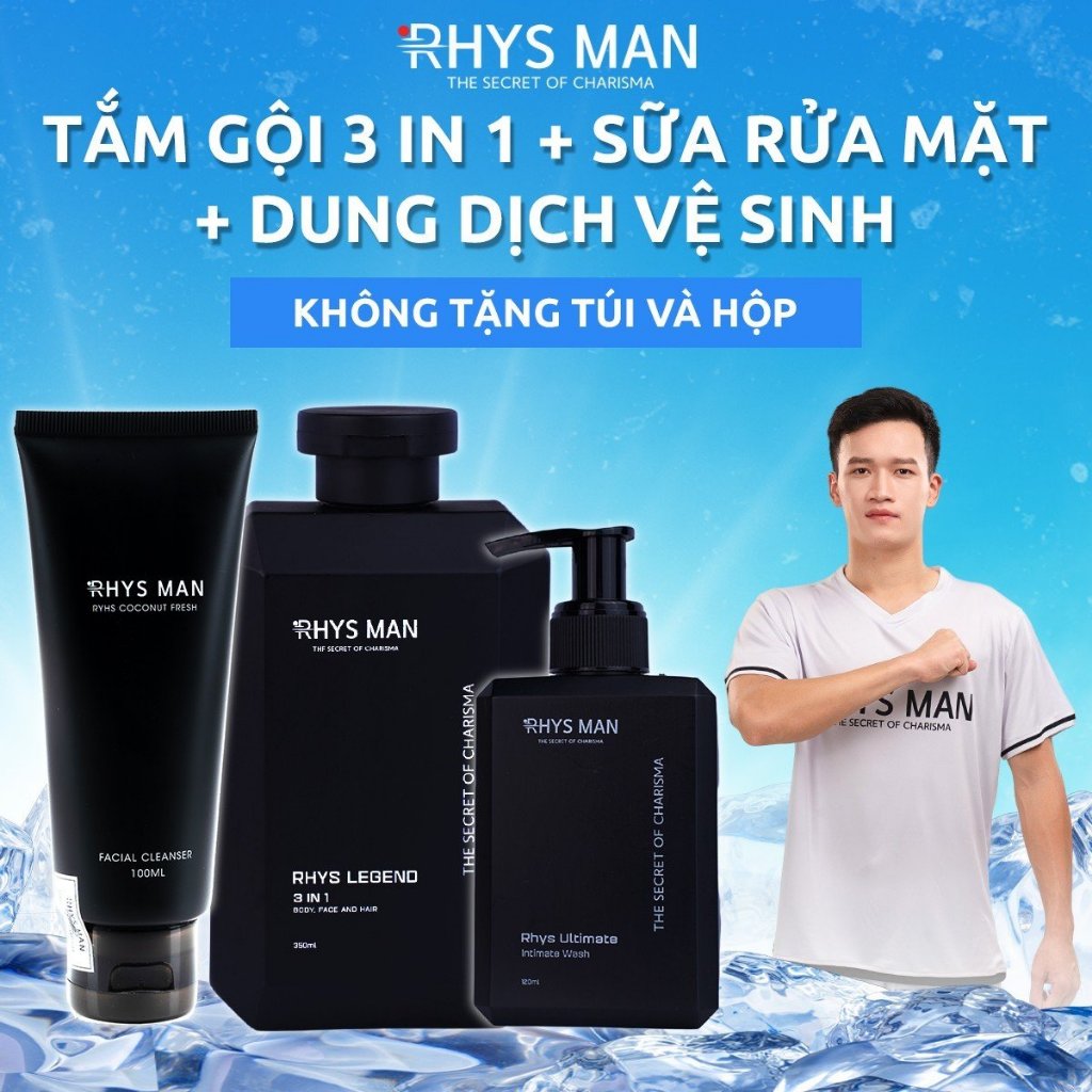 Sữa tắm gội nam 3in1 Legend 350 ml & Sữa rửa mặt nam 100ml & Dung dịch vệ sinh nam 120ml RHYS MAN