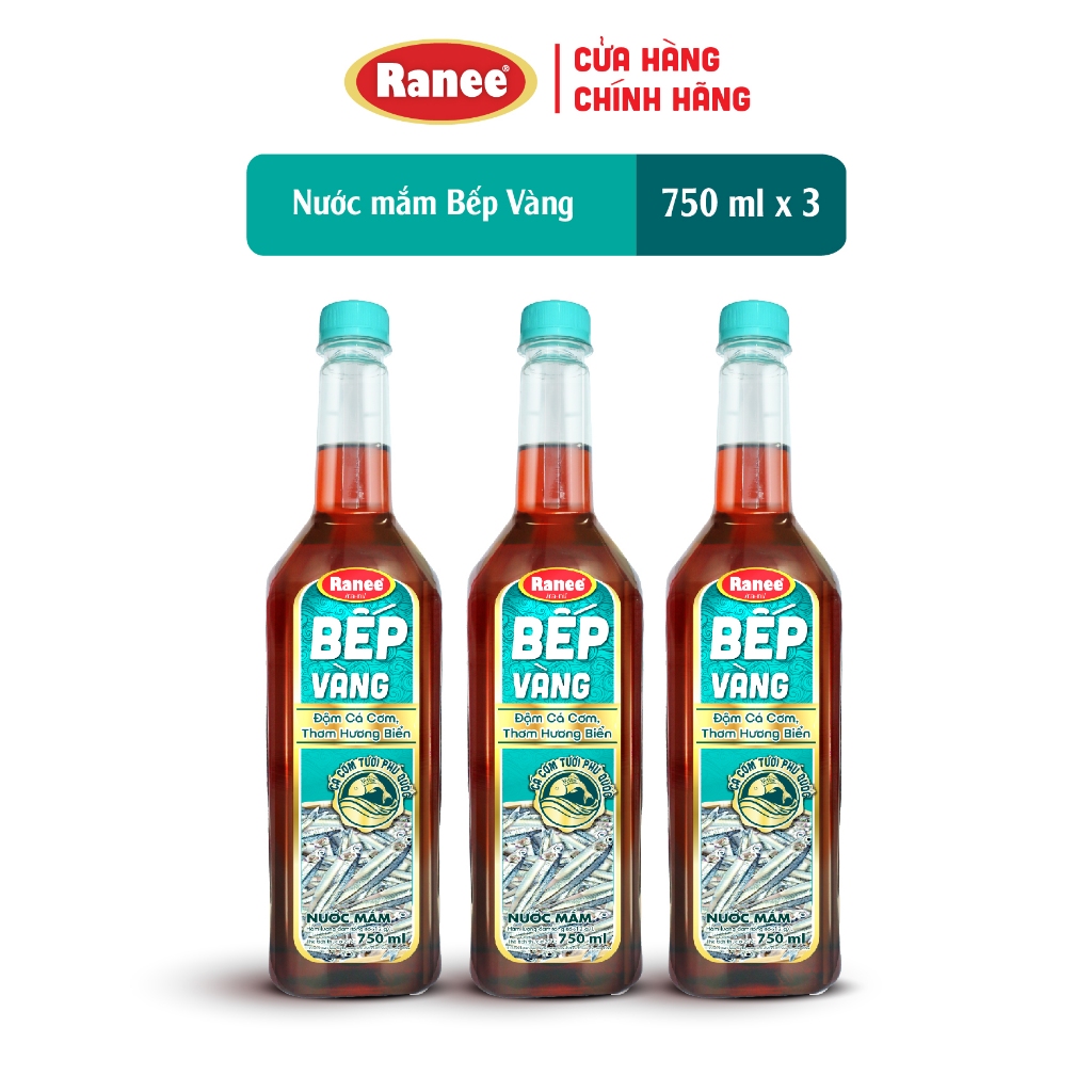 Combo 3 Nước mắm thơm ngon Cá Cơm Bếp Vàng 12N 750ml (3 chai x 750)