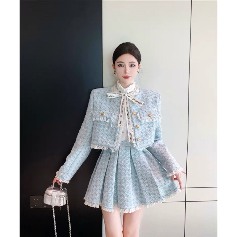 Áo dạ tweed và chân váy chữ A xoè dành cho nữ hàng quảng châu