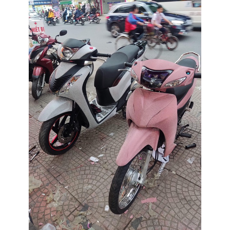 SET 2 CÁNH YẾM XE WAVE DECAL KIM TUYẾN TRẮNG LẤP LÁNH CAO CẤP