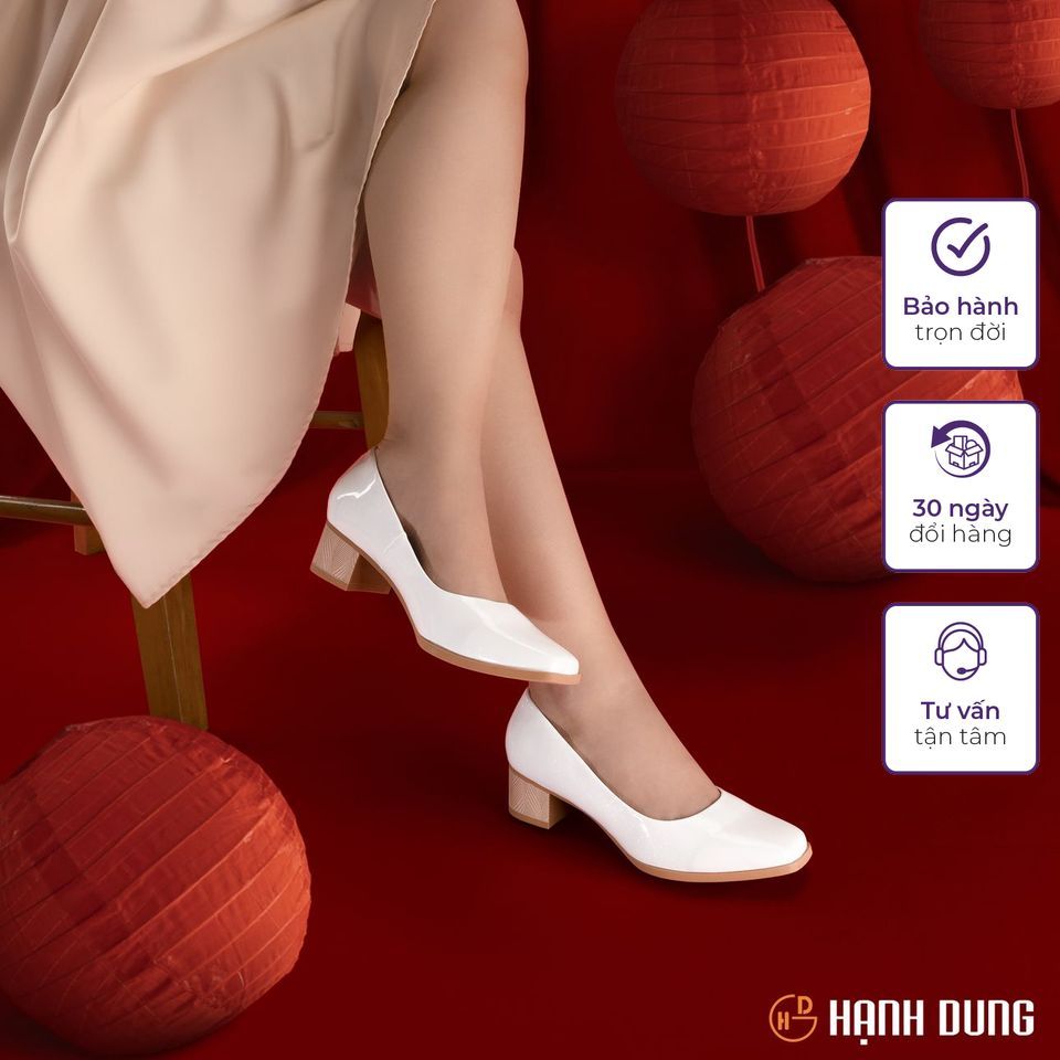 Giày Bít Cao Gót Hạnh Dung HD04745AD ( Màu Trắng - Đen - Kem )