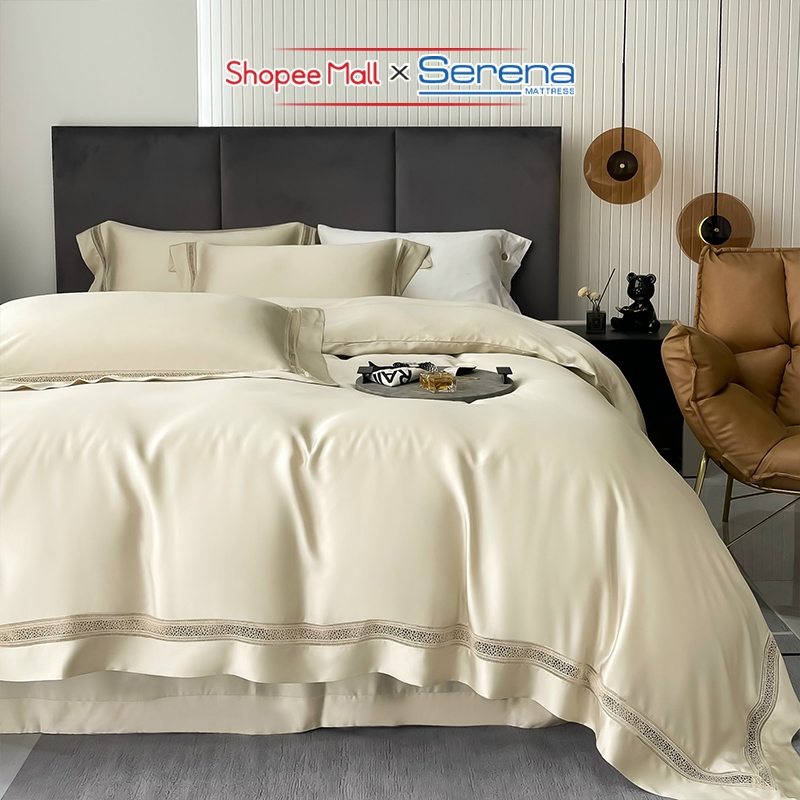 Bộ Ga Giường 5 Món Lụa Tencel 60S Serena Cao Cấp Bộ Grap Ra Drap Trải Phủ Giường Nệm Chăn Ga Gối Đệm