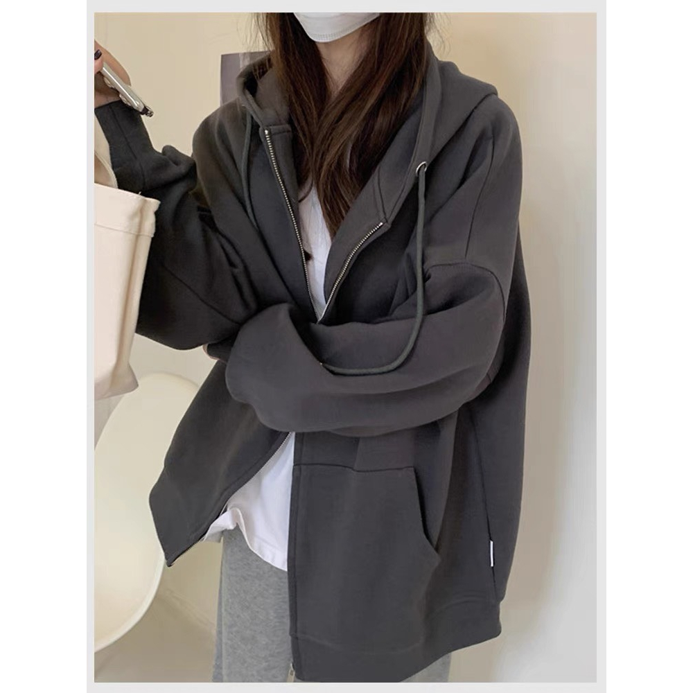 Áo khoác hoodie nỉ zip dáng rộng, áo khoác chất nỉ Hàn dài tay A591