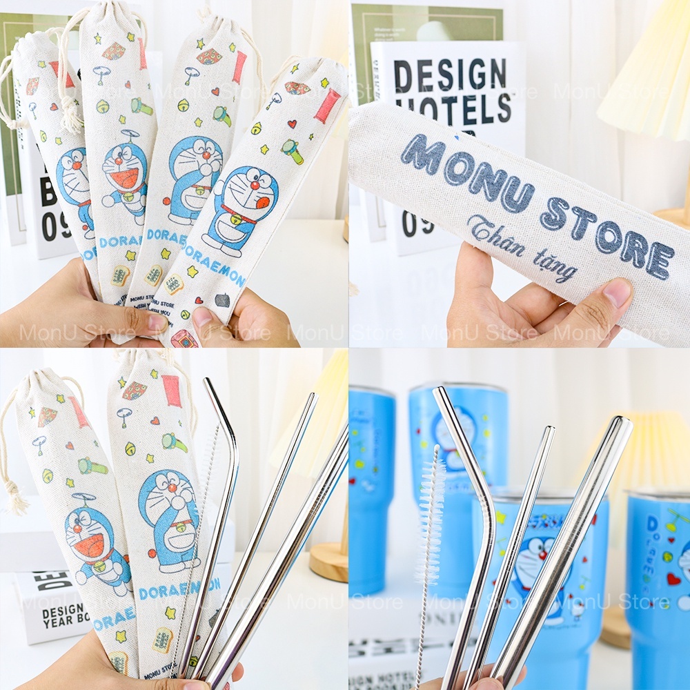 Bộ ống hút inox 304 Doraemon dễ thương cute TooYoo