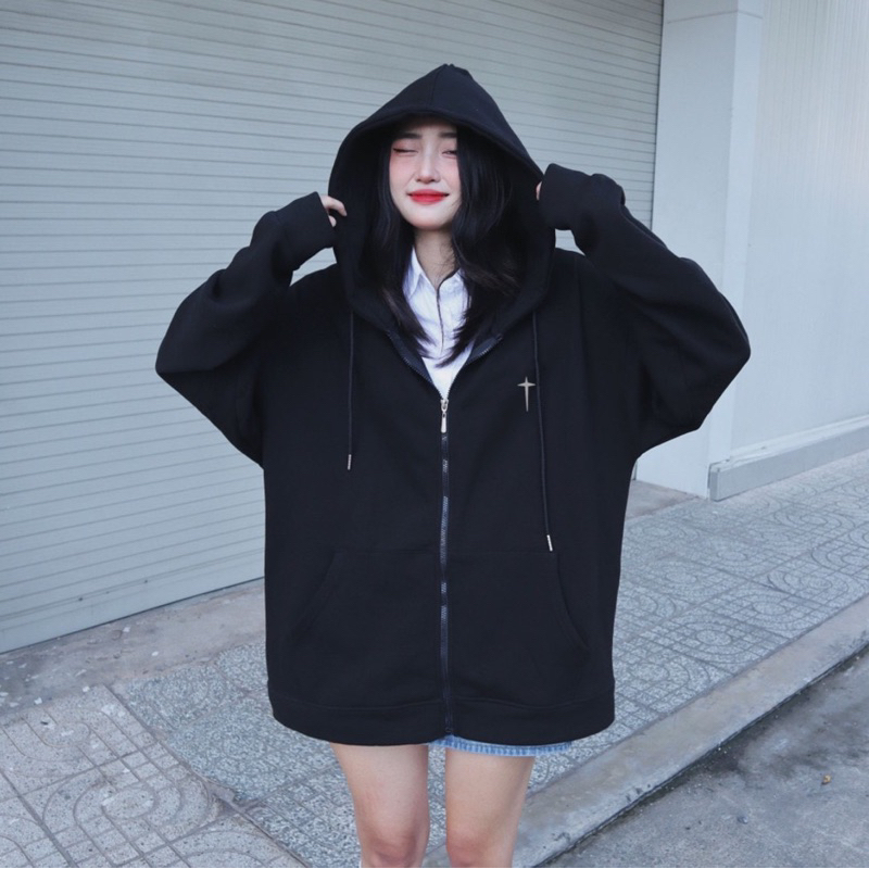 Áo KHOÁC Zip nỉ bông mũ to 2 lớp Unisex form rộng THÁNH GIÁ