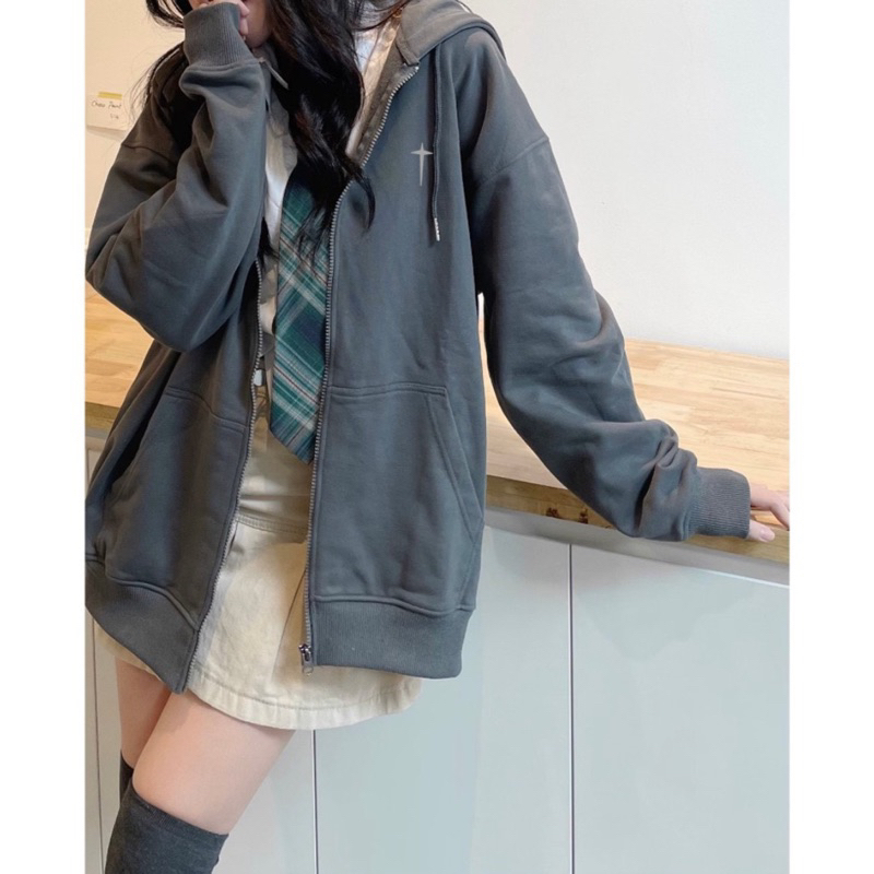 Áo KHOÁC Zip nỉ bông mũ to 2 lớp Unisex form rộng THÁNH GIÁ