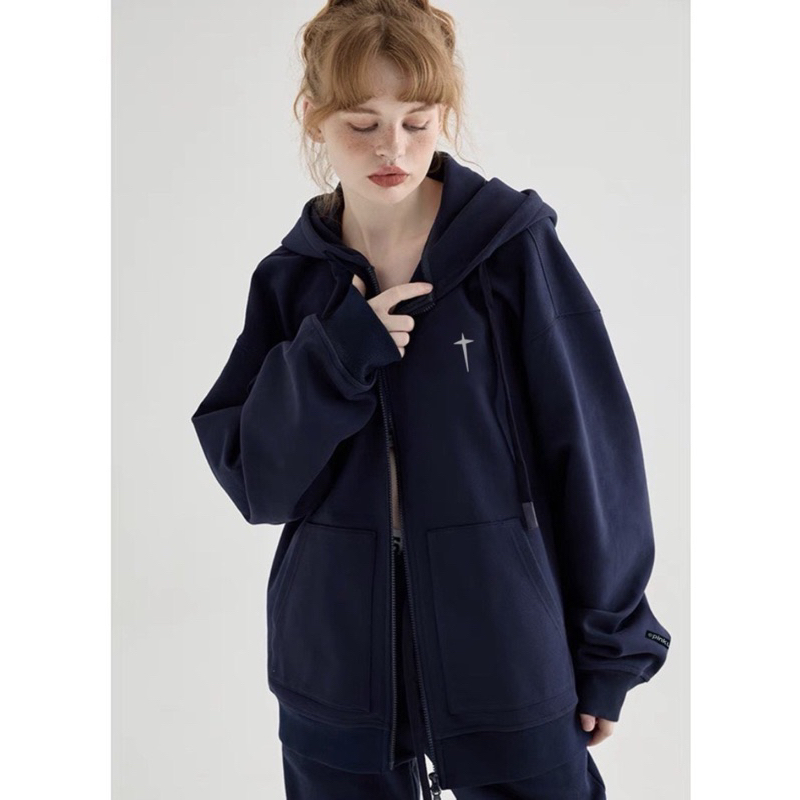 Áo KHOÁC Zip nỉ bông mũ to 2 lớp Unisex form rộng THÁNH GIÁ