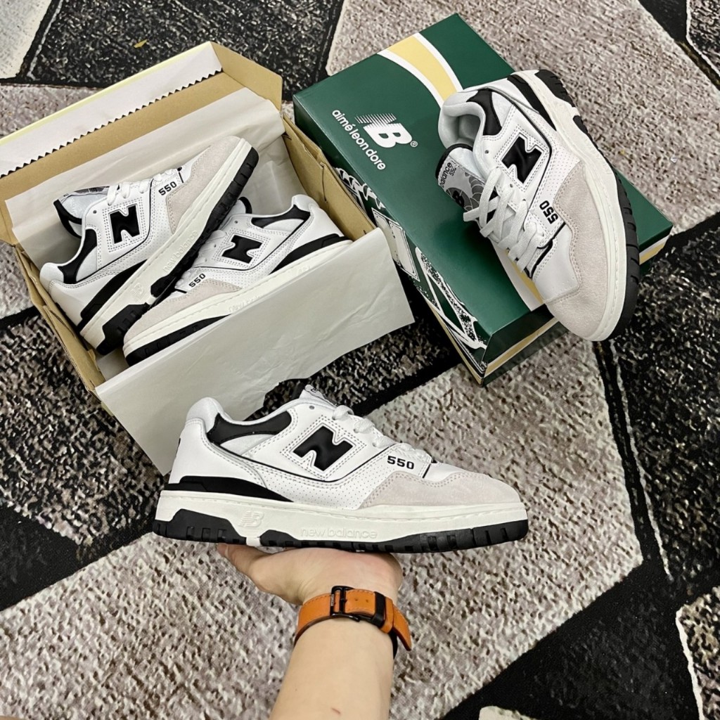 Giày sneaker 550 xanh lá, đen, trắng, Giày thể thao new balance 550 white green + các màu basic dễ phối đồ hot nhất