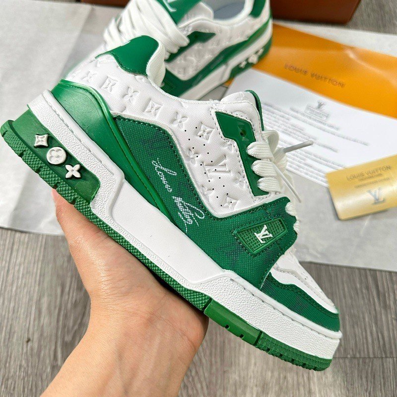 Giày Sneaker LV Trainer 54, Giày thể thao nam nữ lv 54 xanh lá, trắng đen, tôn dáng dễ phối đồ