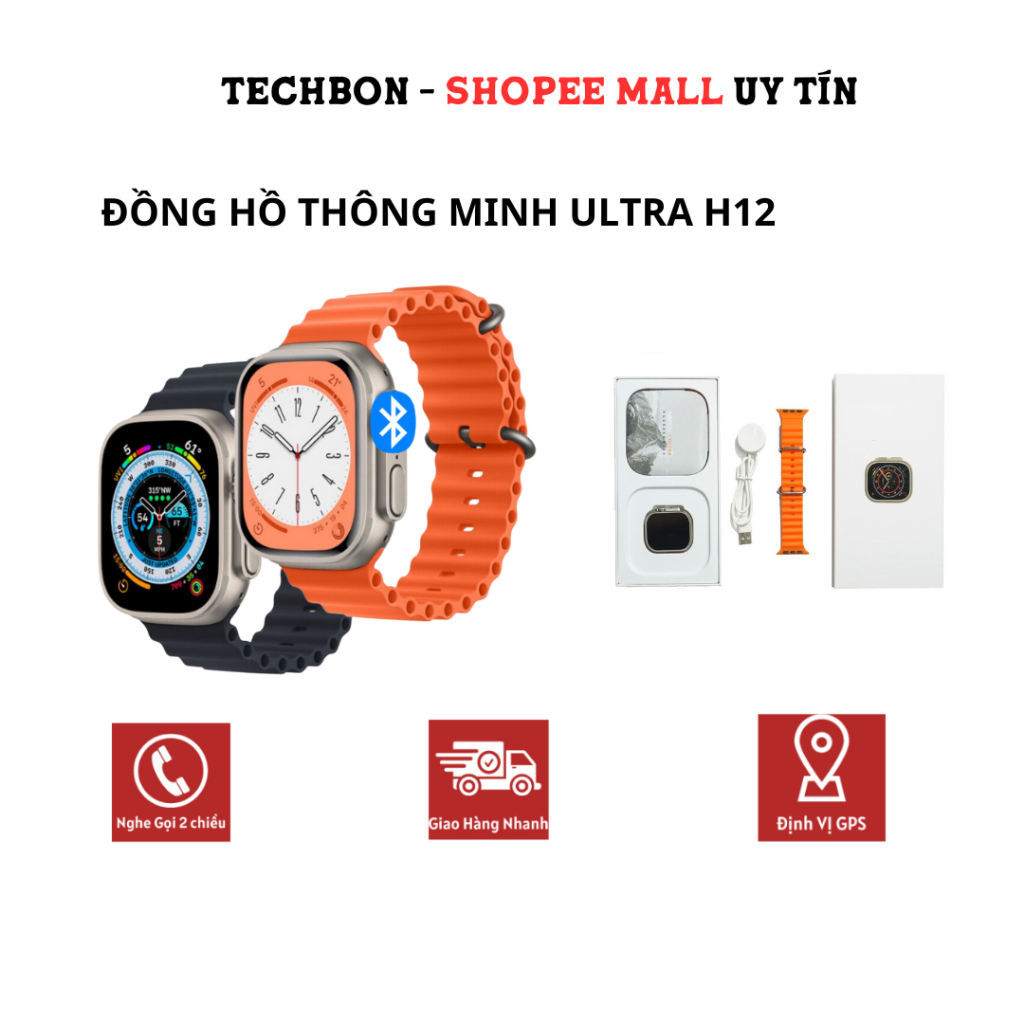 Đồng Hồ Thông Minh Ultra H12 Bản 5.2 Kết Nối Bluetooth Hỗ Trợ Theo Dõi Sức Khỏe Nghe Gọi Nhận Thông Báo SV08 TECHBONHN1 | BigBuy360 - bigbuy360.vn
