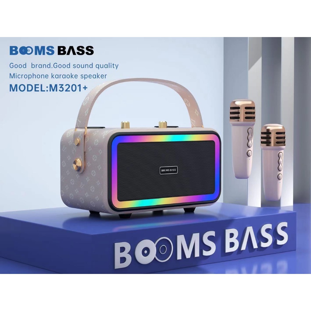 Loa Bluetooth Karaoke M3201 không dây công suất lớn kèm 2 mic không dây Led rgb nháy theo nhạc - TECHHIGH