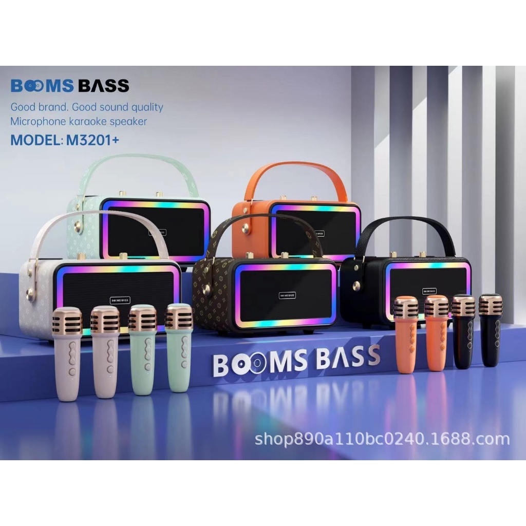 Loa Bluetooth Karaoke M3201 không dây công suất lớn kèm 2 mic không dây Led rgb nháy theo nhạc - TECHHIGH