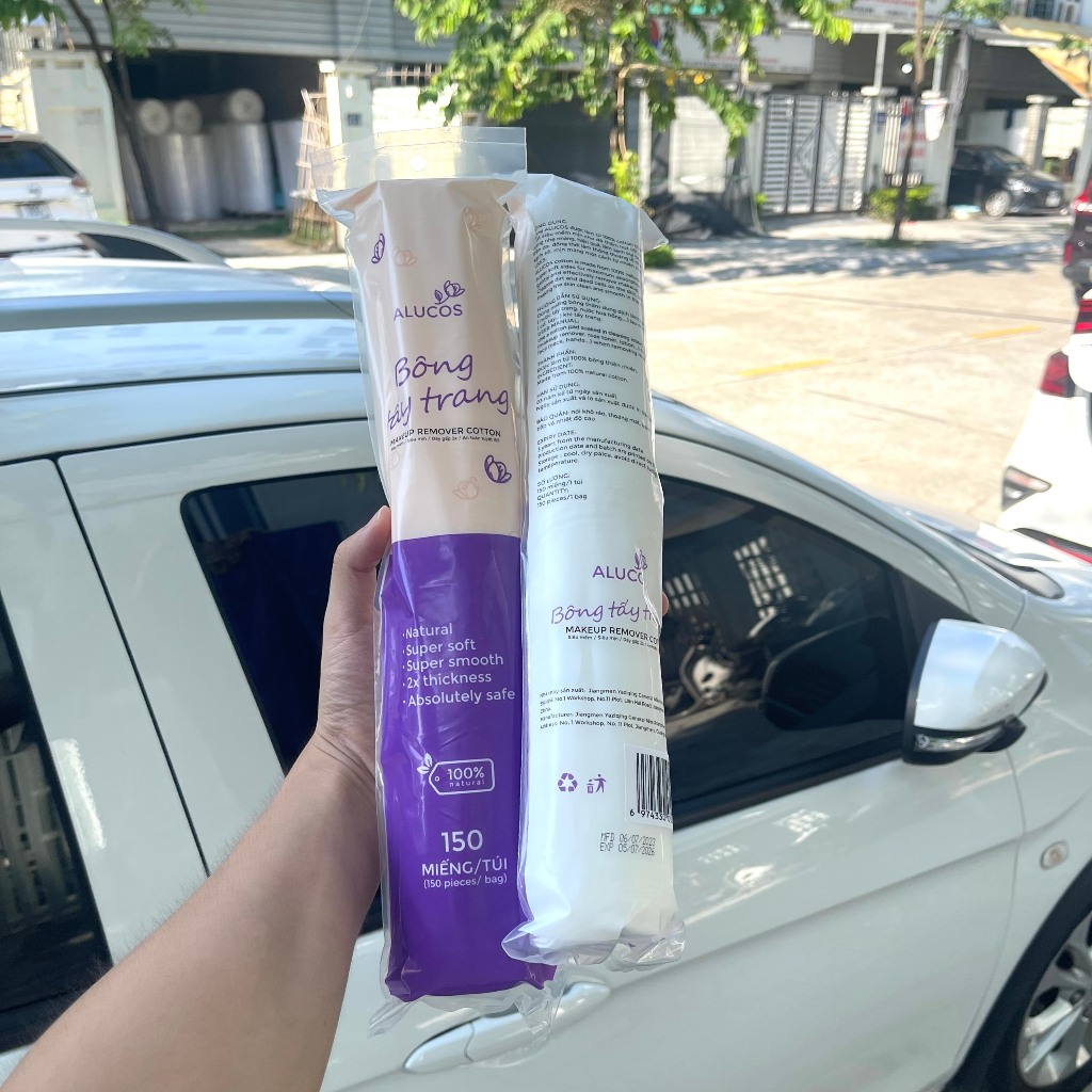 Bông tẩy trang 150 miếng tròn Alucos, bông tẩy trang 222 miếng siêu mịn mẫu mới 2023