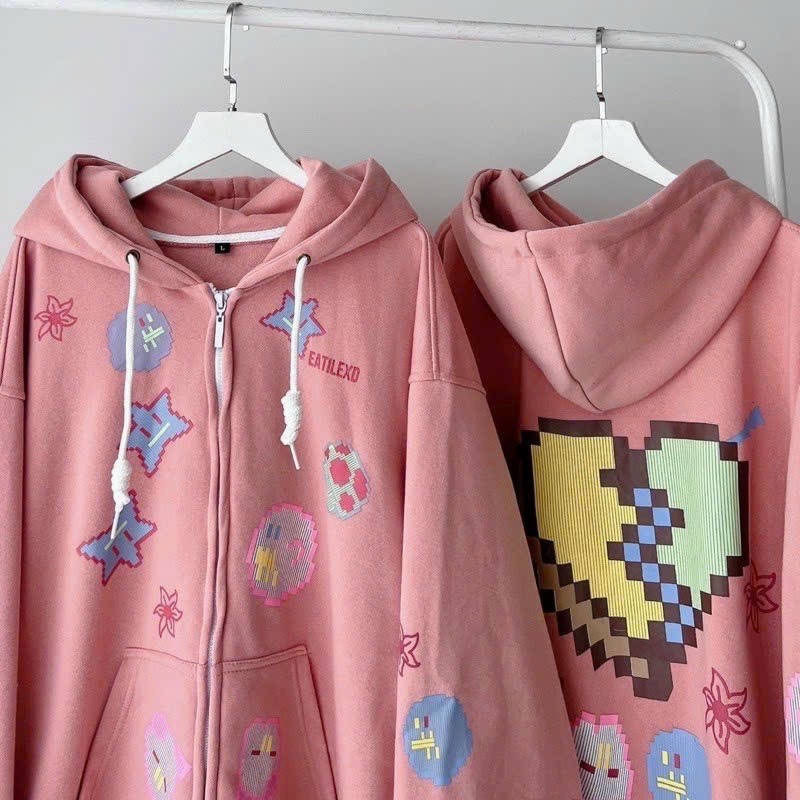 Áo hoodie có zip form rộng phù hợp nam nữ, mẫu áo khoác nỉ bông unisex in chữ mặc đi chơi, đi học