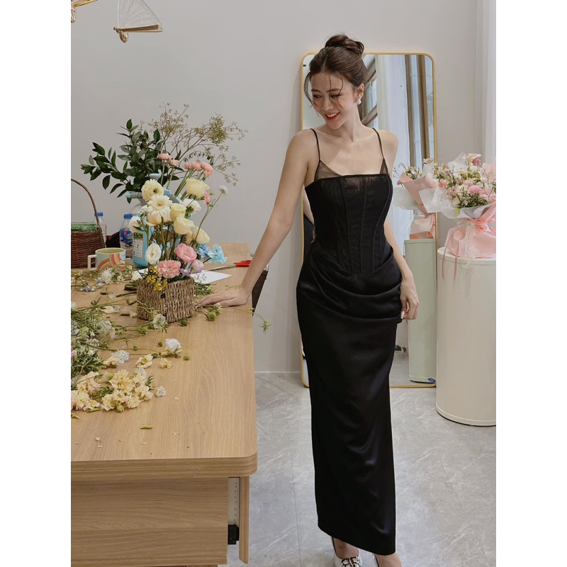 Váy corset ren phối lụa ngọc trai - Ashyley