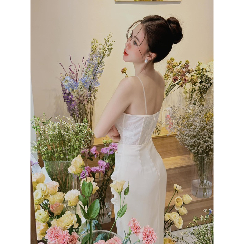 Váy corset ren phối lụa ngọc trai - Ashyley