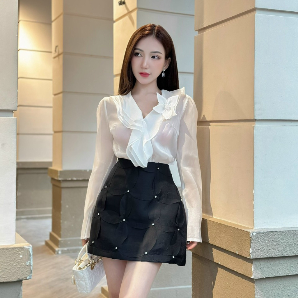 Set chân váy+áo tơ dài tay đi chơi sành điệu set đồ nữ sang chảnh Miaclothing S50