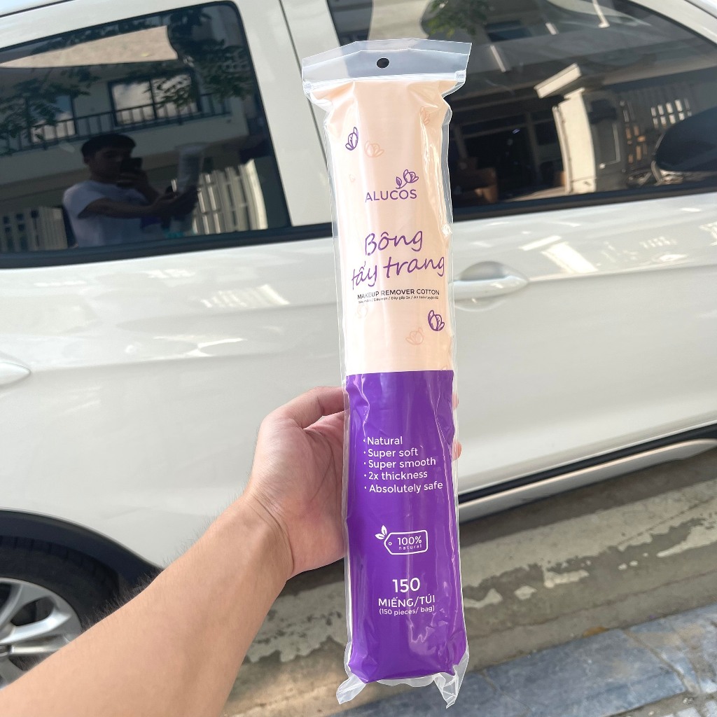 Bông tẩy trang 150 miếng tròn Alucos, bông tẩy trang 222 miếng siêu mịn mẫu mới 2023