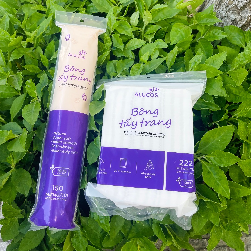 Bông tẩy trang 150 miếng tròn Alucos, bông tẩy trang 222 miếng siêu mịn mẫu mới 2023