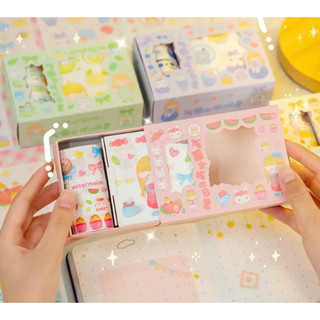 Bộ hình dán Washi tape sticker miếng dán và cuộn băng trang trí sổ lưu niệm, đồ dùng đóng hộp cute