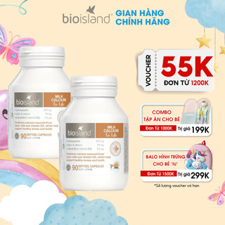 Combo 2 lọ viên canxi sữa Bio Island Milk Calcium For Kid Úc tăng cường hệ miễn dịch, giúp hệ xương cho bé chắc khỏe