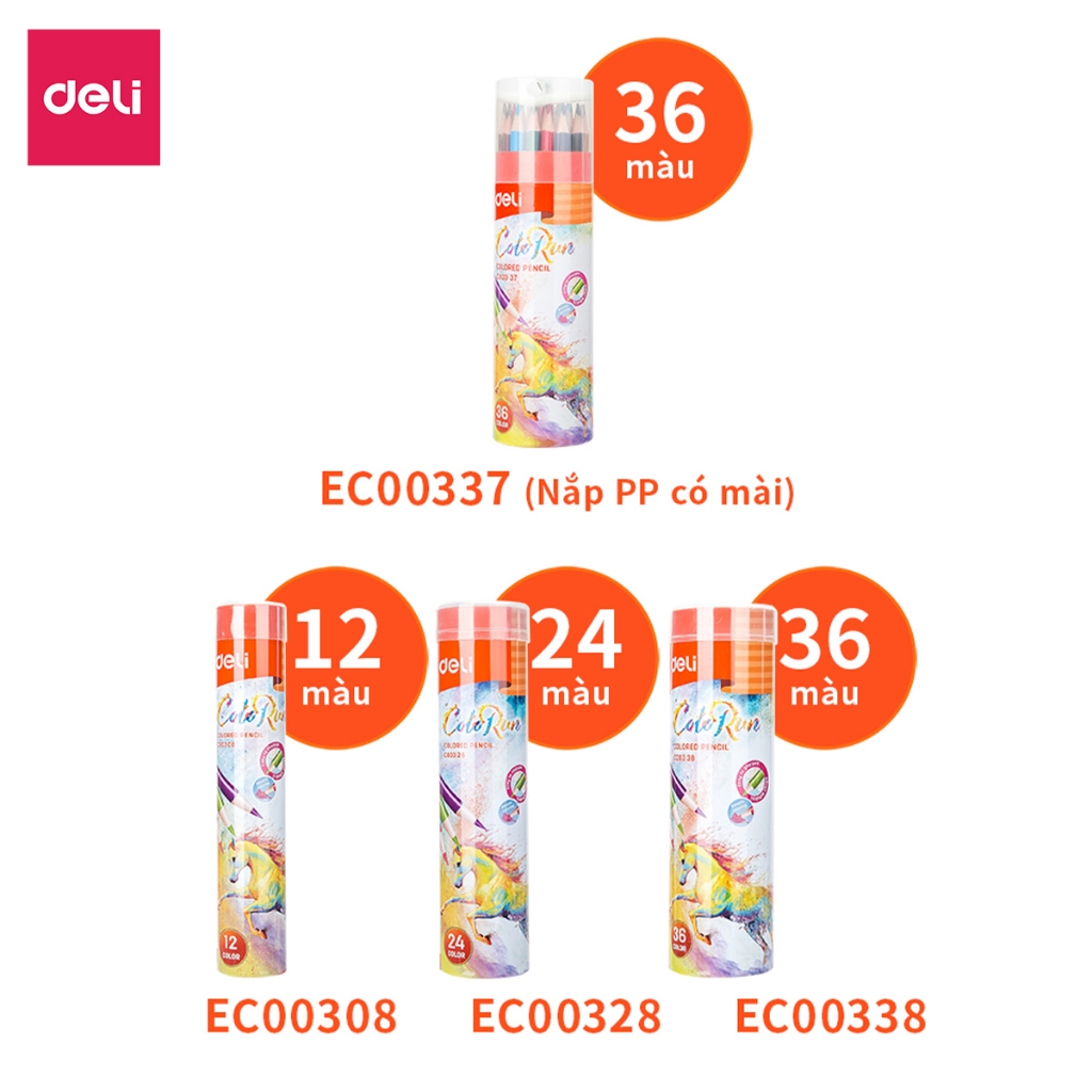 Bút Chì Màu Học Sinh Dạng Cốc Deli Kèm Gọt - 12/24/36 Màu Sắc Tươi Sáng An Toàn Tô Màu Vẽ Tranh Thiết Kế Mỹ Thuật