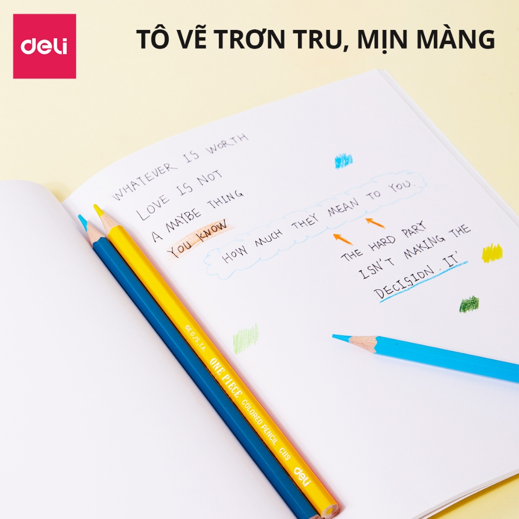 Bút Chì Màu Dạng Cốc Học Sinh Dễ Thương One Piece Deli - 12/18/24/36 Màu Sắc Tươi Sáng An Toàn Tô Màu Vẽ Tranh Tập Viết