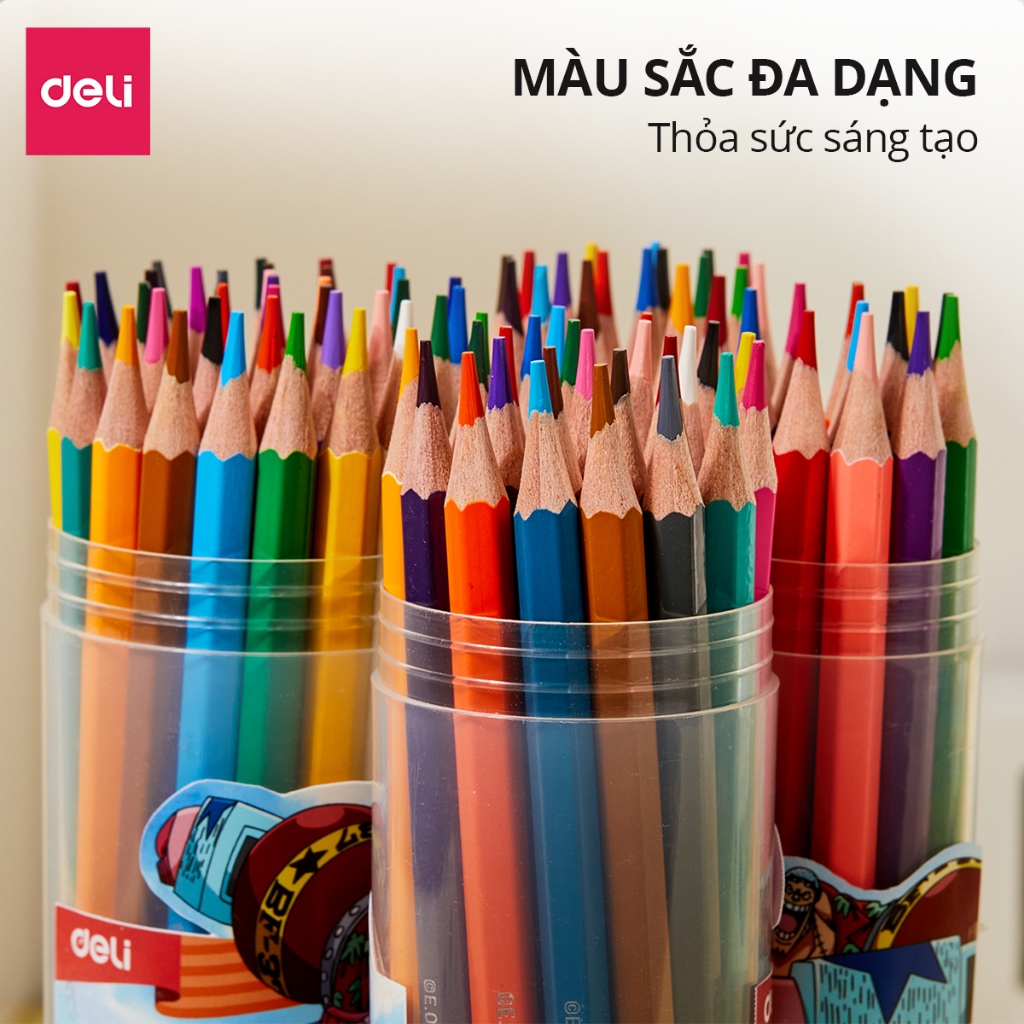 Bút Chì Màu Dạng Cốc Học Sinh Dễ Thương One Piece Deli - 12/18/24/36 Màu Sắc Tươi Sáng An Toàn Tô Màu Vẽ Tranh Tập Viết