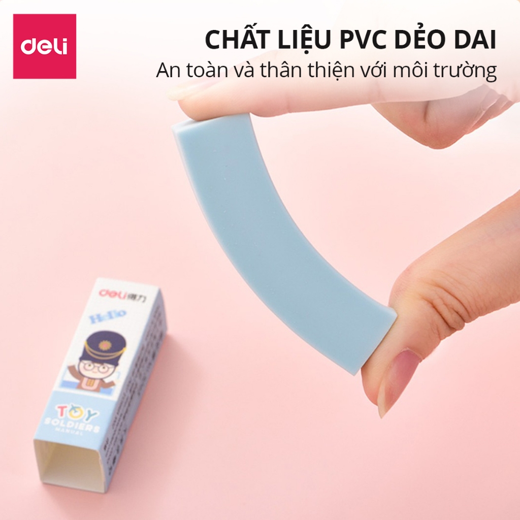 Gôm Tẩy chì hình chú lính chì Deli - Màu pastel - Tẩy sạch, ít vụn, không mòn giấy - An toàn, phù hợp học sinh, trẻ em