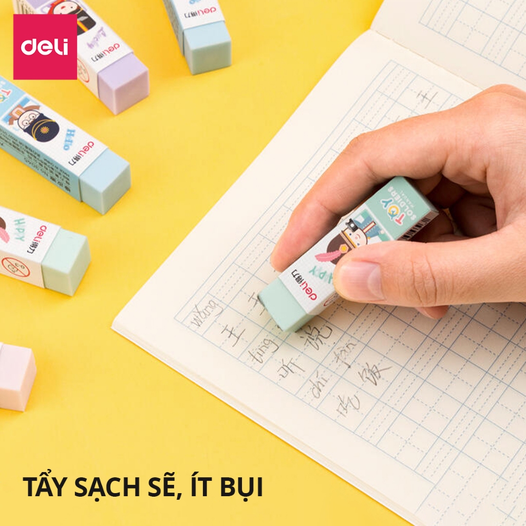 Gôm Tẩy chì hình chú lính chì Deli - Màu pastel - Tẩy sạch, ít vụn, không mòn giấy - An toàn, phù hợp học sinh, trẻ em