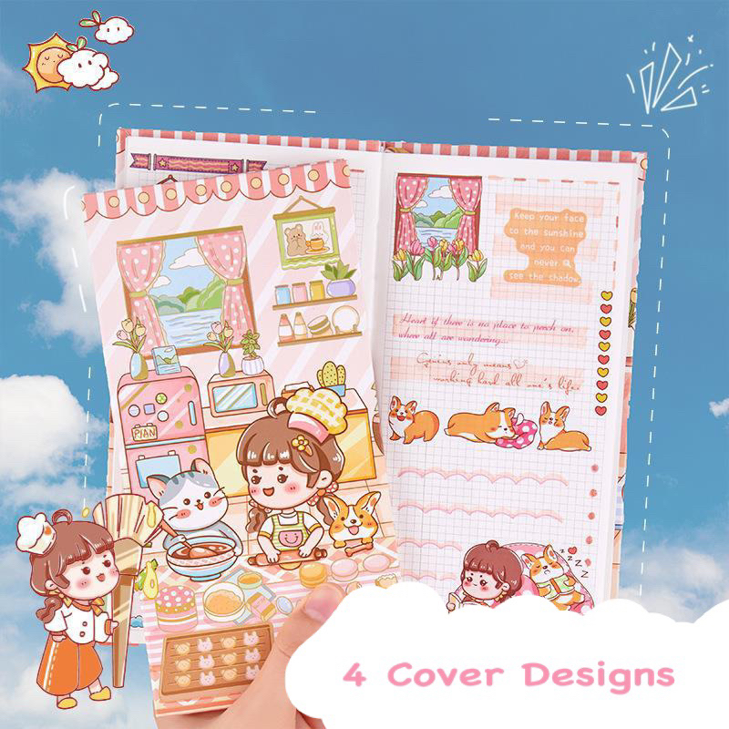 Sổ Tay Slim Sổ Tay Bullet Journal Ruột Caro Bìa Cứng Hình Cô Gái Dễ Thương