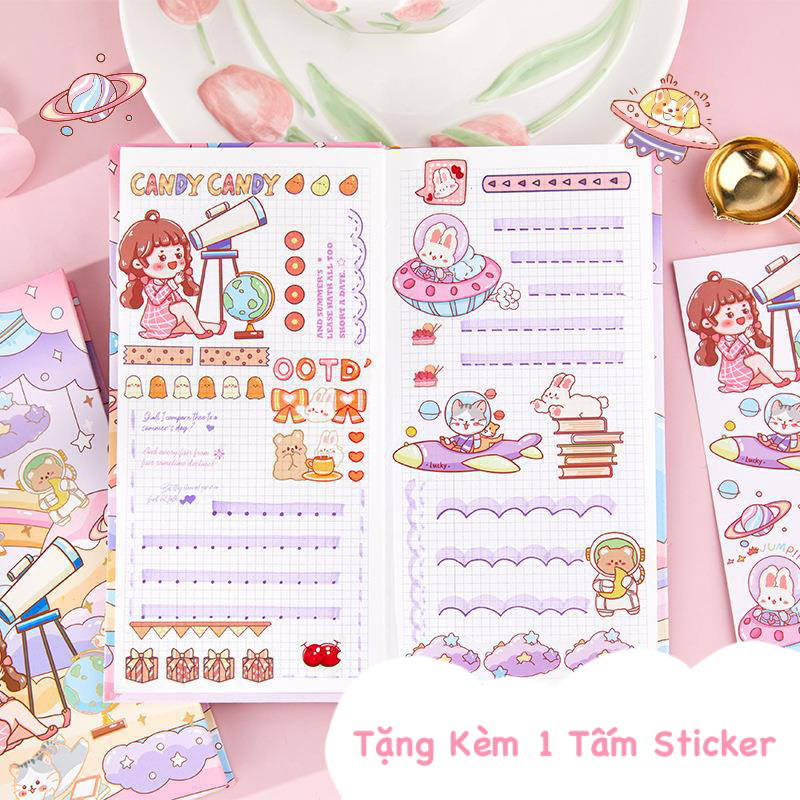 Sổ Tay Slim Sổ Tay Bullet Journal Ruột Caro Bìa Cứng Hình Cô Gái Dễ Thương