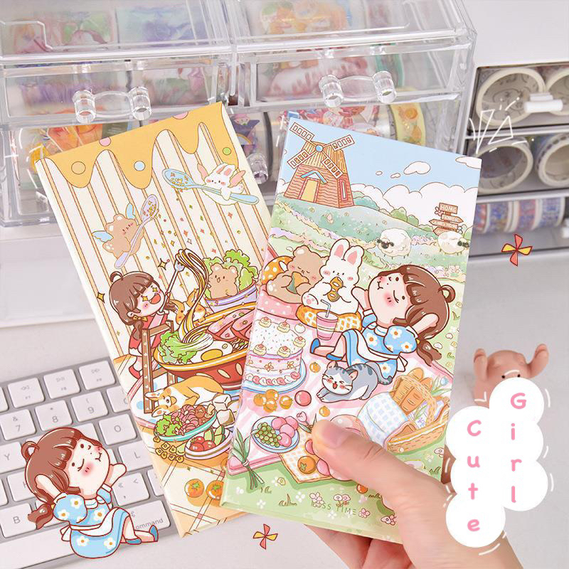 Sổ Tay Slim Sổ Tay Bullet Journal Ruột Caro Bìa Cứng Hình Cô Gái Dễ Thương