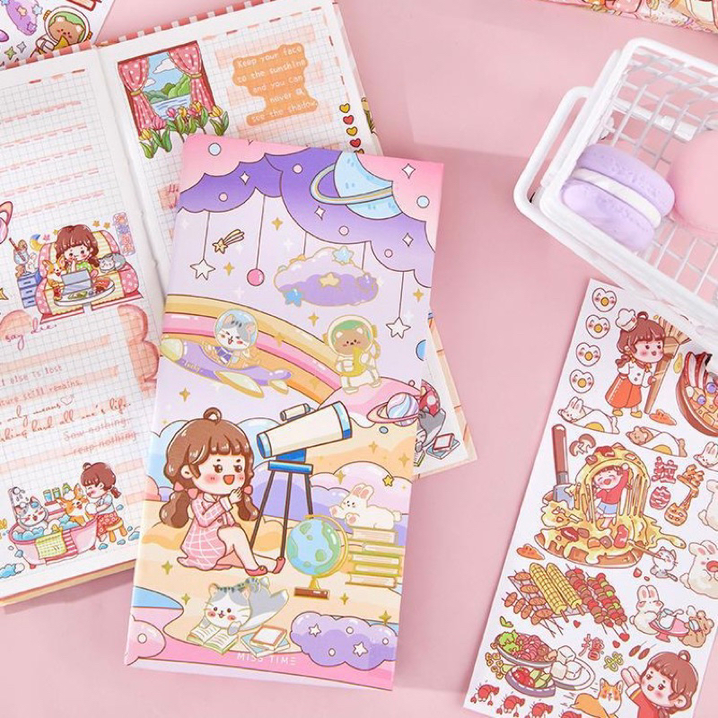 Sổ Tay Slim Sổ Tay Bullet Journal Ruột Caro Bìa Cứng Hình Cô Gái Dễ Thương