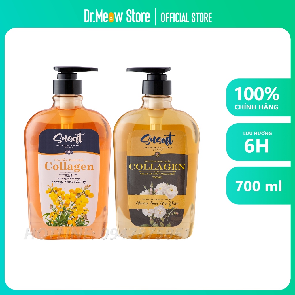 Sữa tắm SuSoft 700ml tinh chất Collagen, Hương nước hoa Pháp🌺Da khỏe, sạch sâu🌺Hương nước hoa quyến rũ.