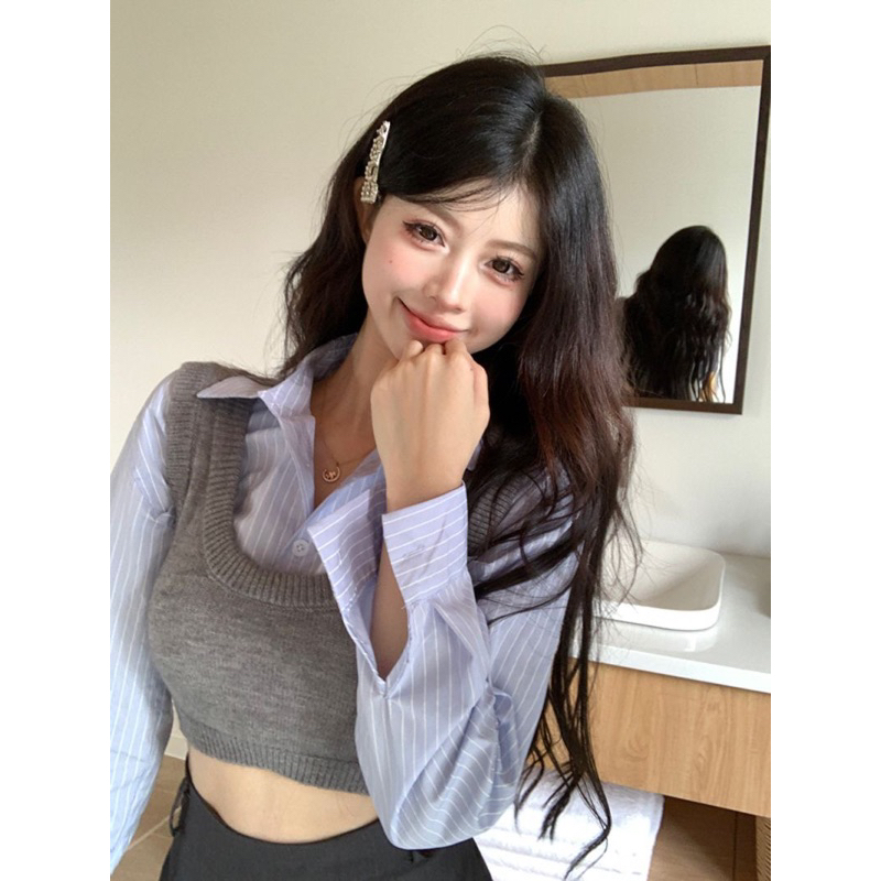 SET ÁO SƠ MI CROPTOP Dáng ngắn 2 màu Quảng Châu