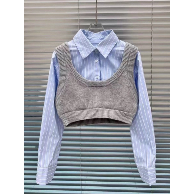 SET ÁO SƠ MI CROPTOP Dáng ngắn 2 màu Quảng Châu